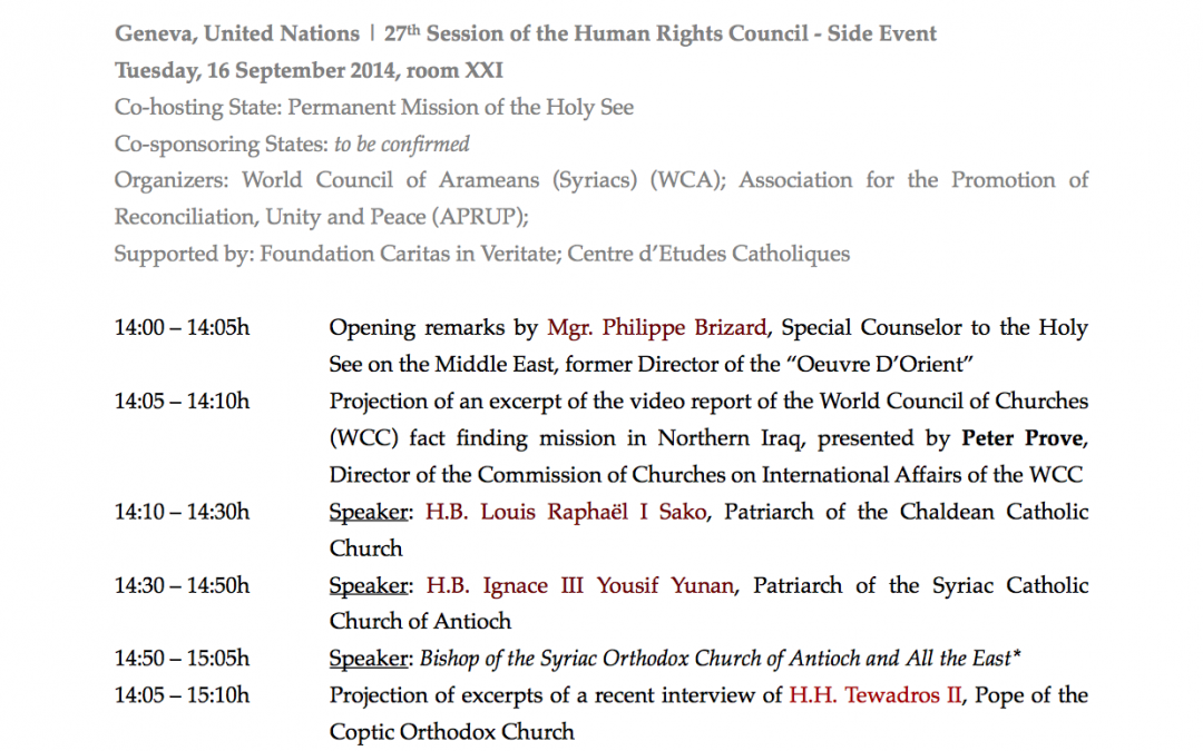 September 16 2014, 14h – 16h   27th Session of the Human Rights Council  SIDE EVENT (ROOM XXI) Registration & information at contact@cceg.ch